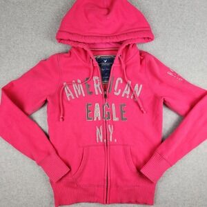American Eagle Women's Eagle Fleece Hoodie Sweatshirt S-P Small Petite Full Zip